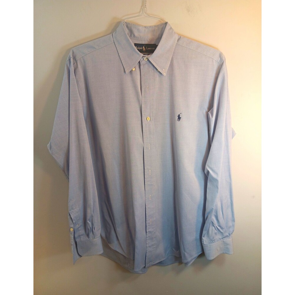 Ralph Lauren Mens L Blue Cotton Long Sleeve Button Down Solid Classic Fit